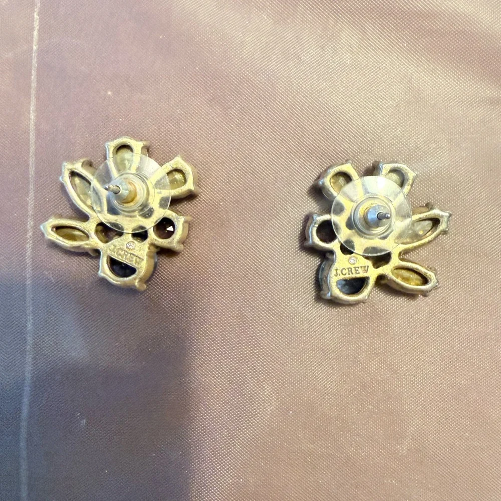 Vintage J. Crew Multicolor Gemstone Cluster Gold Stud Pierced Earrings